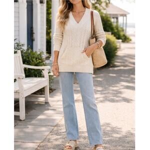 Vintage Lauren Jeans Co Ralph Lauren Cream Cable Knit Fisherman Sweater Small